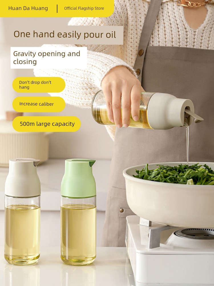 Cooker King Oiler Household Oil Bottles Glass Leak-Proof Soy Sauce Bottle Vinegar Pot Seasoning Bottle Automatic Opening and Closing Large Capacity