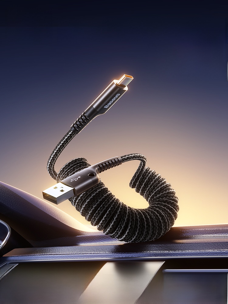 BASEUS Car CarPlay Spring Retractable Data Cable for Apple Iphone16 Charging Cable Iphone15promax Cellphone Car Motorcycle USB to Typec Fast Charging Hicar