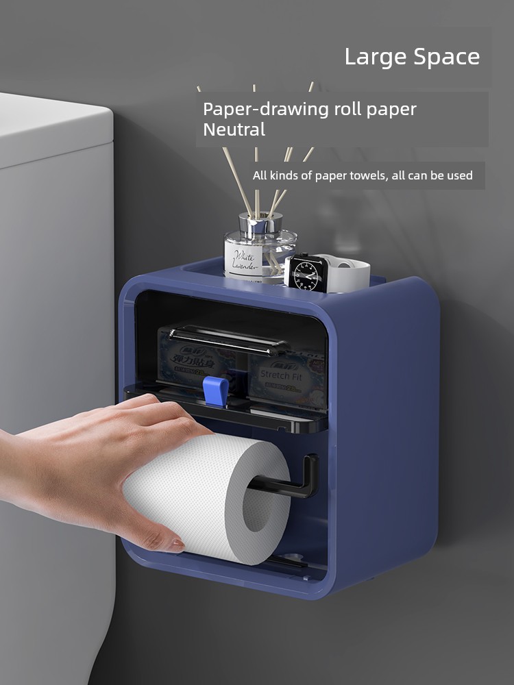Toilet Tissue Box Wall-Mounted Toilet Paper Box Waterproof Punch-Free Toilet Paper Paper Extraction Box Roll Paper Rack