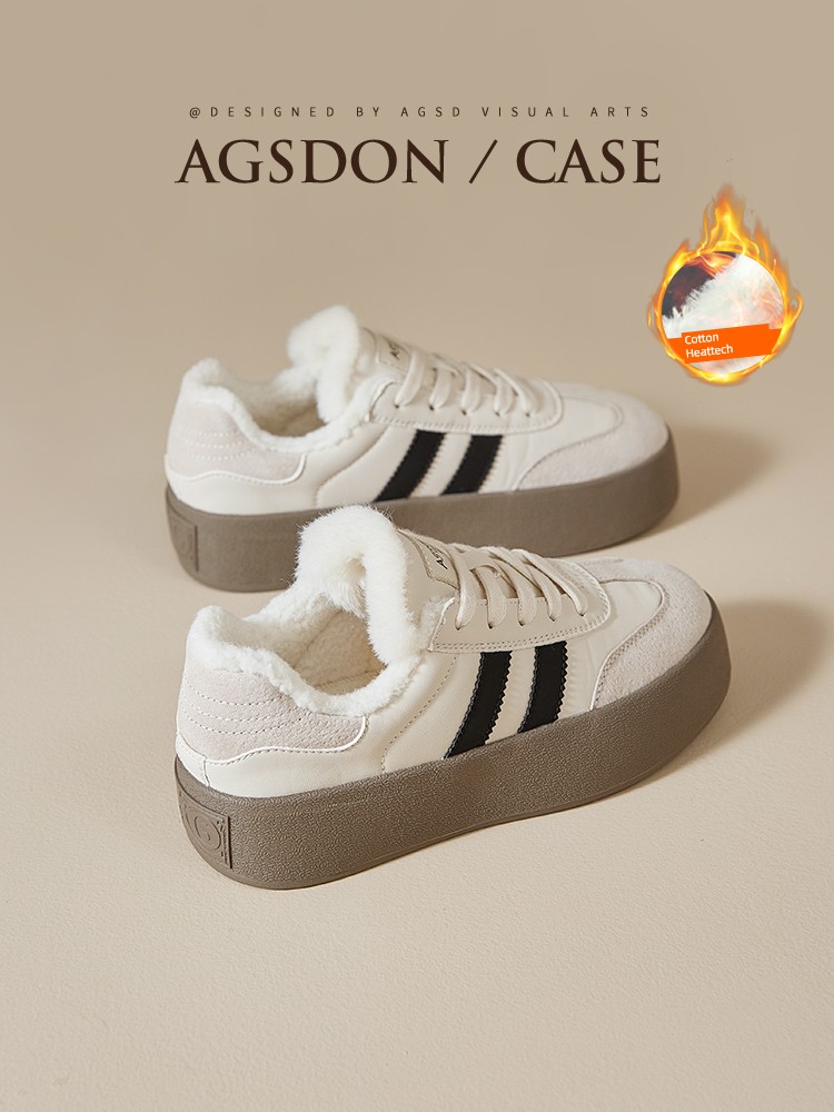 Fleece-lined German Training Shoes Women's 2024 New Arrival Autumn and Winter Thermal Thicker Cotton-Padded Shoes Thick Sole Board Shoes Forrest Gump Sports White Shoes