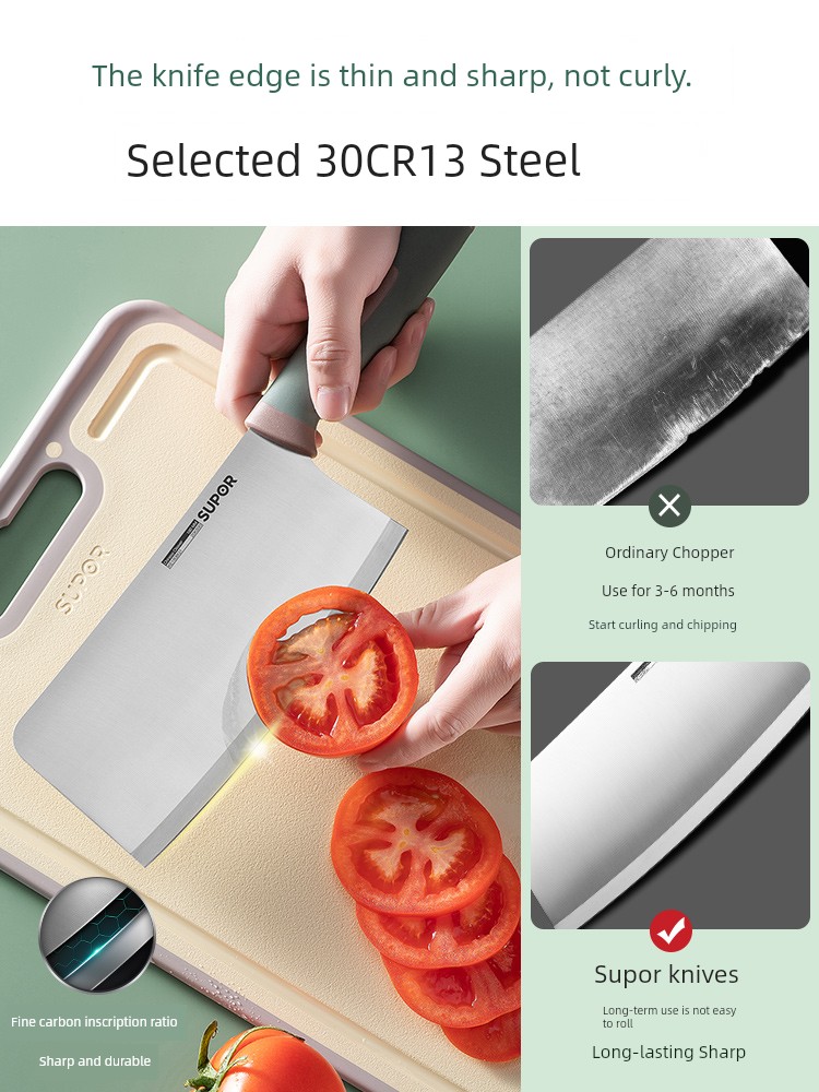 Supor Kitchen Knife For Home Stainless Steel Kitchen Knives Meat Cutting Slicing Knife Cutting Grinding-Free Dedicated for Chefs Kitchen Knife