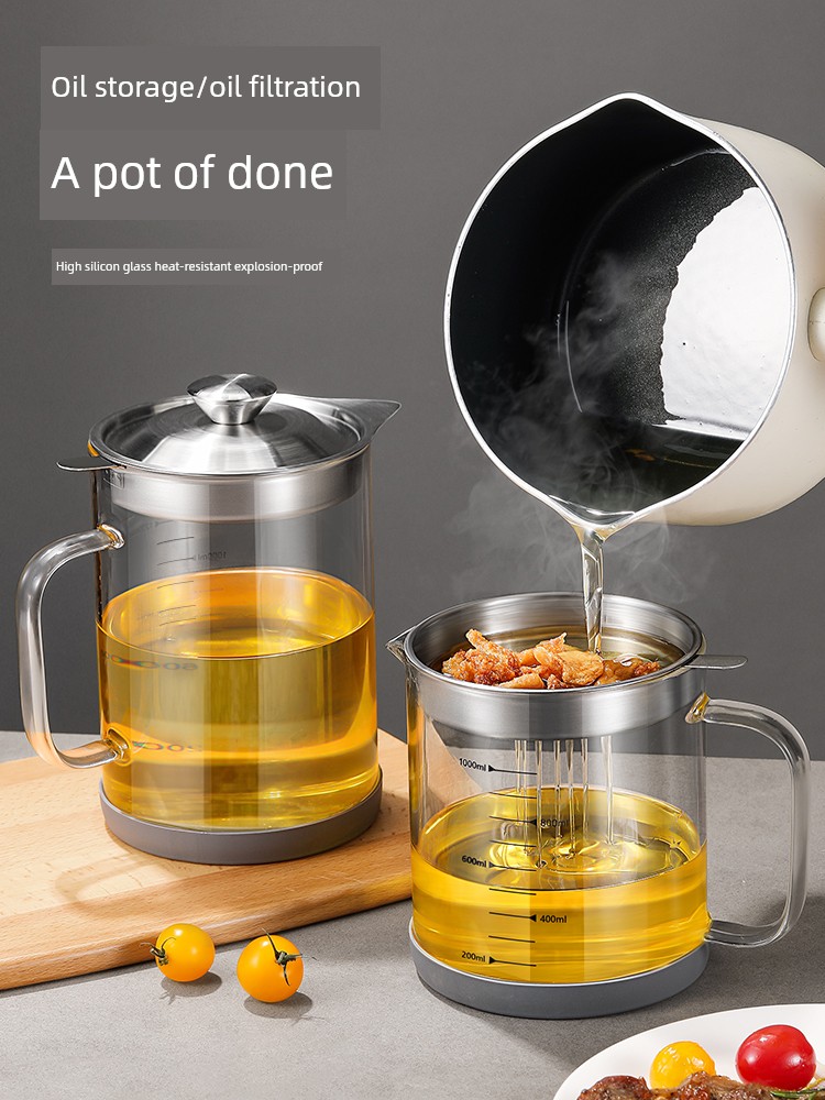 Oil Pot Leak-Proof Oil Filter Oil Residue Pot Kitchen Household Large Capacity High Temperature Resistant Pig Oil Tank Strainer Oil Filter