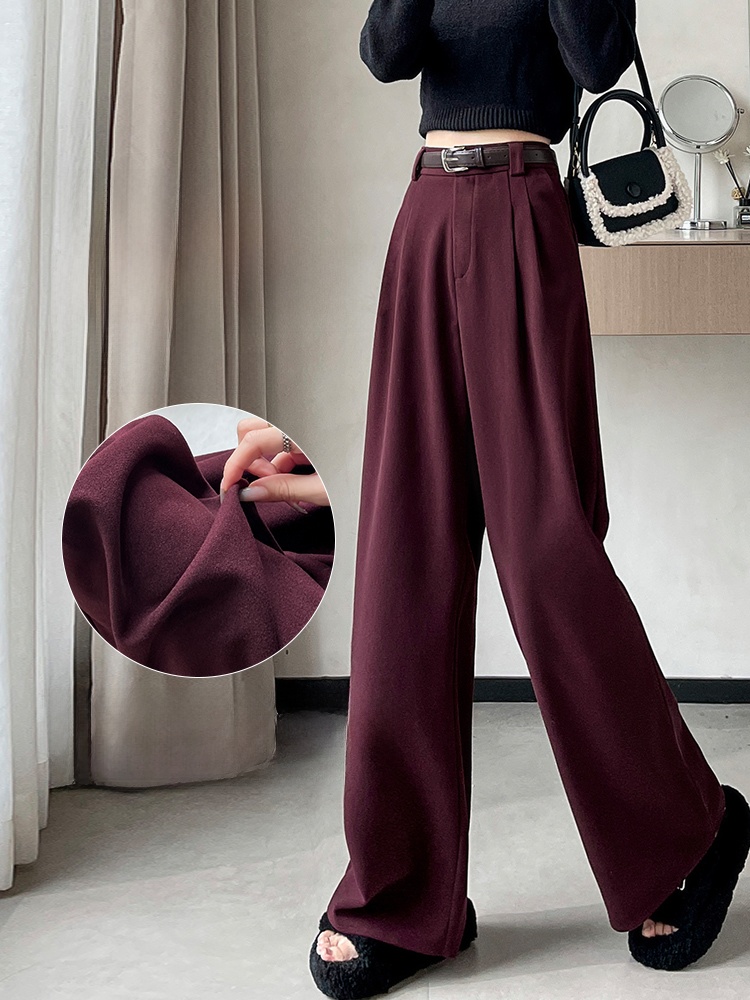 Woolen High Waist Drooping Winter Ankela Red Suit Pants