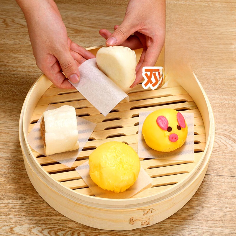 Bamboo Steamer Liners Non-Stick Food Grade Steamed Buns Steamed Bread Packing Paper Disposable Dedicated Bottom Paper Steamer round and Square