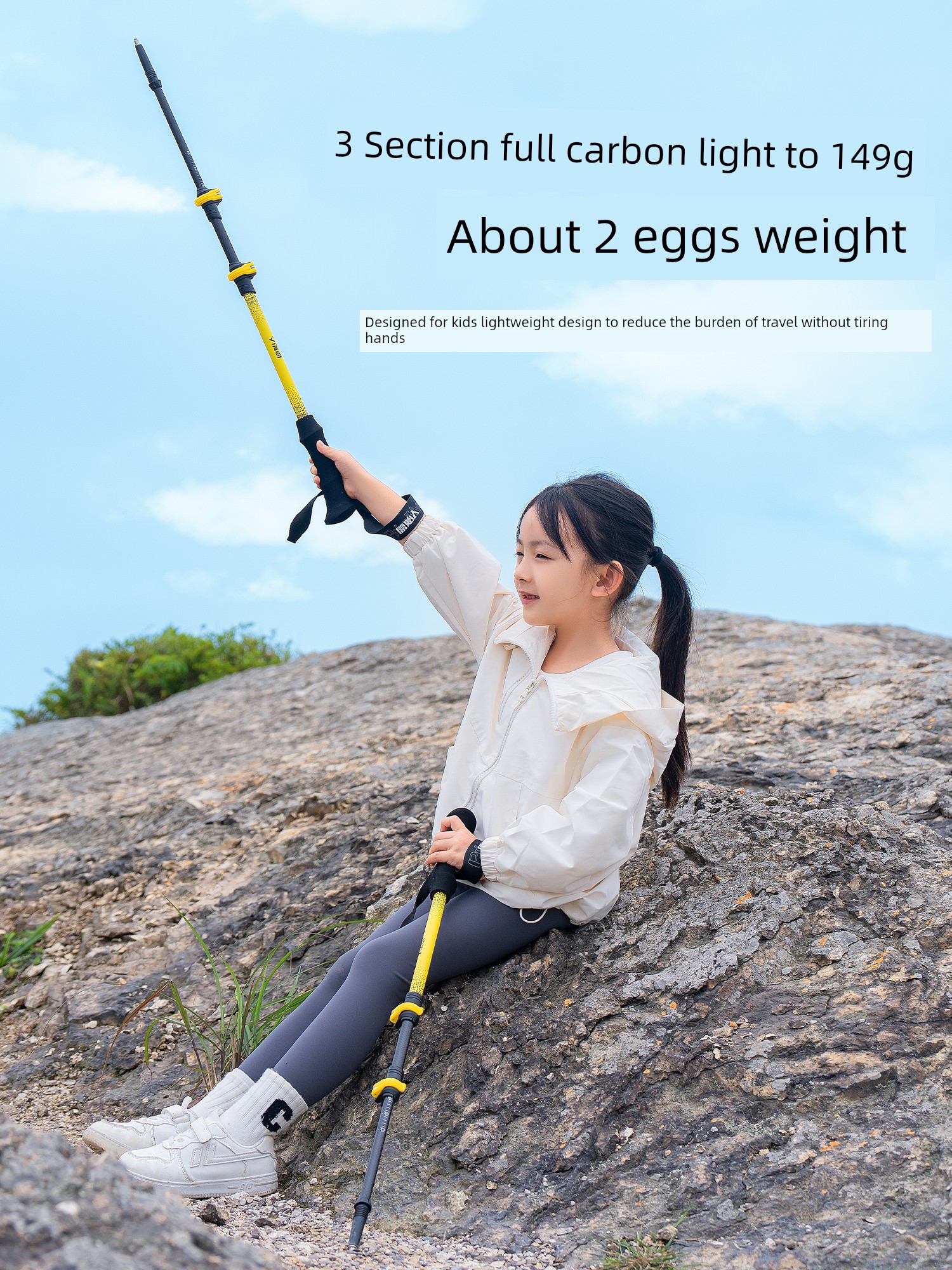 Primitive Man Kids Alpenstock Carbon Fiber Ultra-Light Retractable Climbing Crutch Men's and Women's Professional Outdoor Hiking Equipment