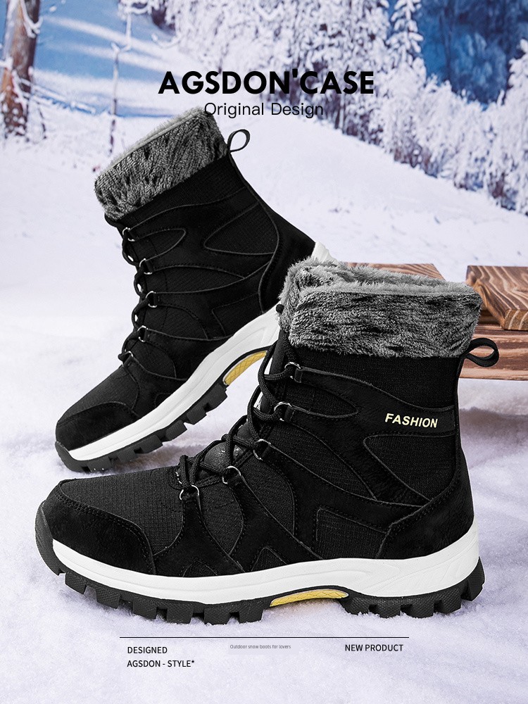 Augusto Men's Snow Boots Winter High-Top Cotton-padded Shoes Men's Fleece-lined Warm Thickened Waterproof Northeast Big Cotton-padded Shoes
