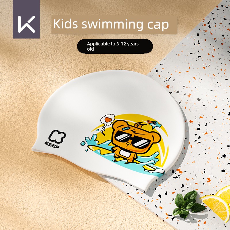 Keep Kids Swimming Cap Boys Girl Cute Print Swimming Hat Baby Teenagers Silicone Waterproof Not Squeezing Head