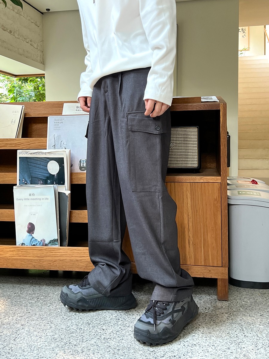Uncle Bar 2024 Spring & Fall New Cargo Pants Men's Loose Easiest for Match High Street Fashion Brand Multi-Pocket Suit Wide-Leg Pants