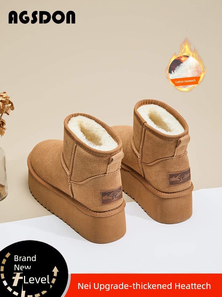 Women's Ultra-Thick Bottom Snow Boots Winter 2024 New Fleece-lined Thick Height Increasing Cotton Boots Bread Shoes Non-Slip Cotton-padded Shoes