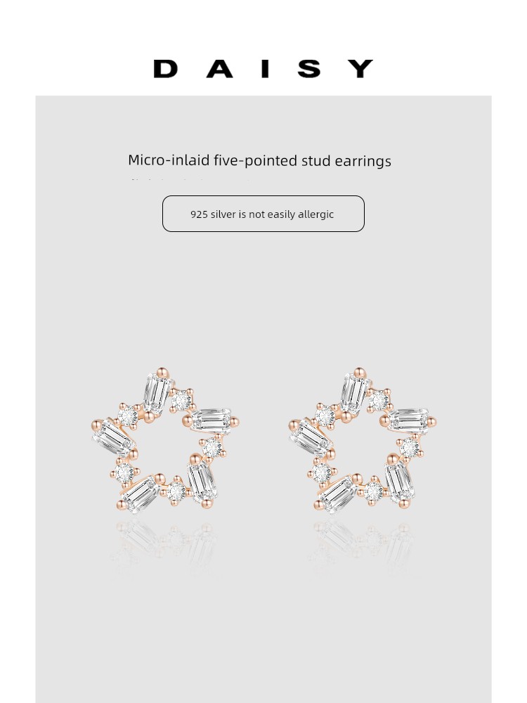 925 Sterling Silver Diamond Star Ear Studs Women's Ins Niche Design Unique Earrings Fancy Accessible Luxury Silver Earrings