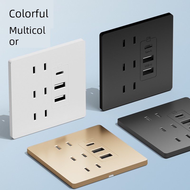 International Electrician Six-Hole with Type-c Fast Charge 20W Wall Socket with Switch USB Interface Mobile Phone Charging For Home