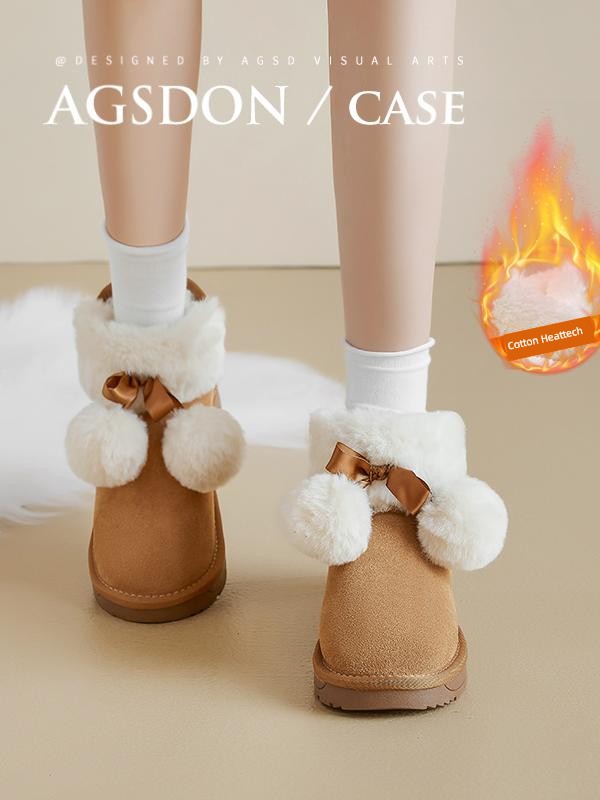 Women's Snow Boots Winter 2024 New Arrival Hairy Ball Fleece-Lined Thickened Cotton Shoes Thick Sole Warm Booties Birkenstock