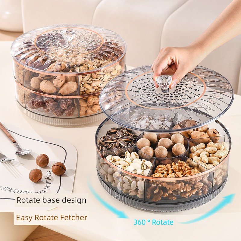 Rotating Fruit Plate For Home Living Room Coffee Table Dried Fruit Tray Candy Box Internet Hot Snack Display Plate Storage Grid Storage Box