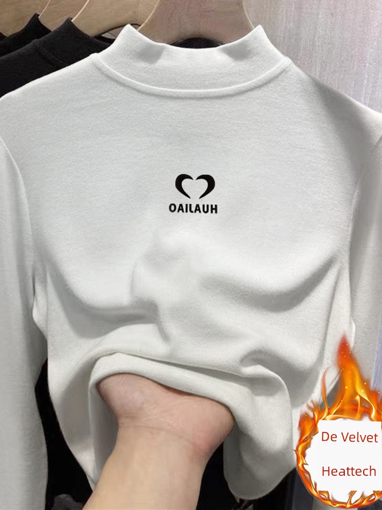 Half Turtleneck Bottoming Shirt Women's Fall and Winter Fleece-lined Thickened 2025 New Arrival Double-Sided Dralon Inner Wear Fancy Heattech Tops