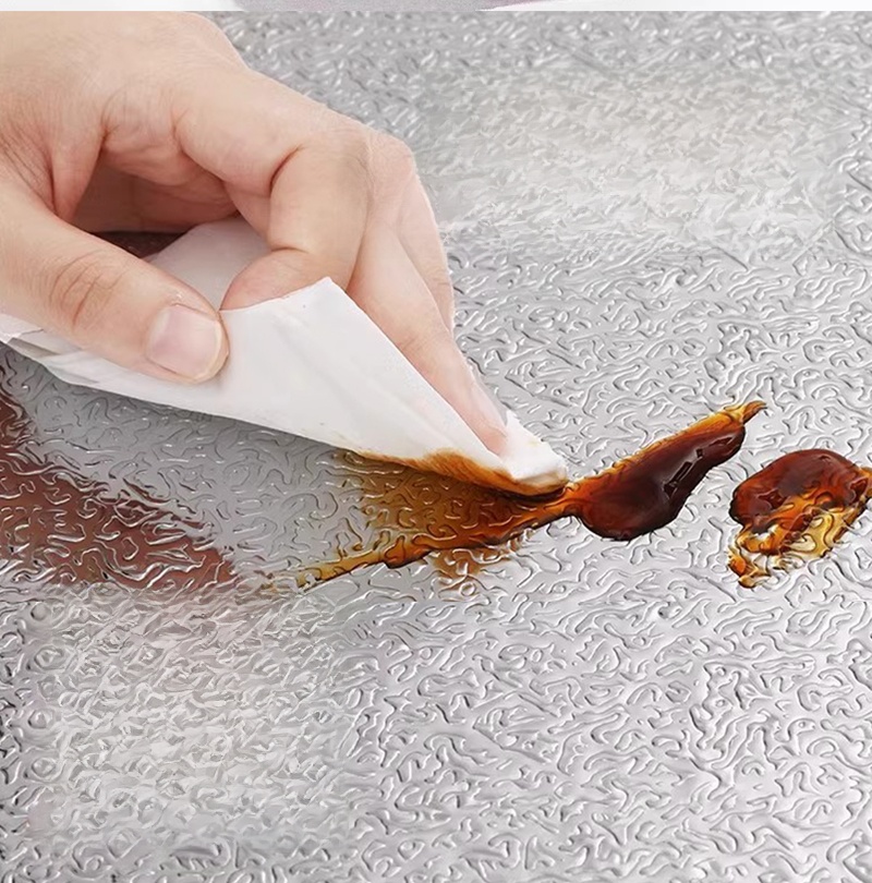 Kitchen Greaseproof Stickers Cabinet Cooktop Table Top Waterproof Oil-Proof High Temperature Resistant Self-Adhesive Stickers Thick Aluminum Foil Stickers