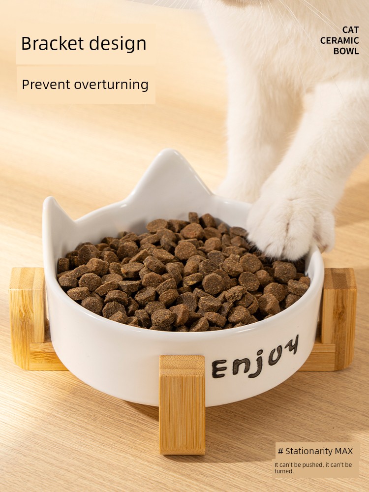 Taige Ceramic Cat Bowl Cat Food Holder Pet Bowl Drinking Bowl Food Bowl Integrated Cat Rice Bowl Not Easy to Knock over Neck Protection
