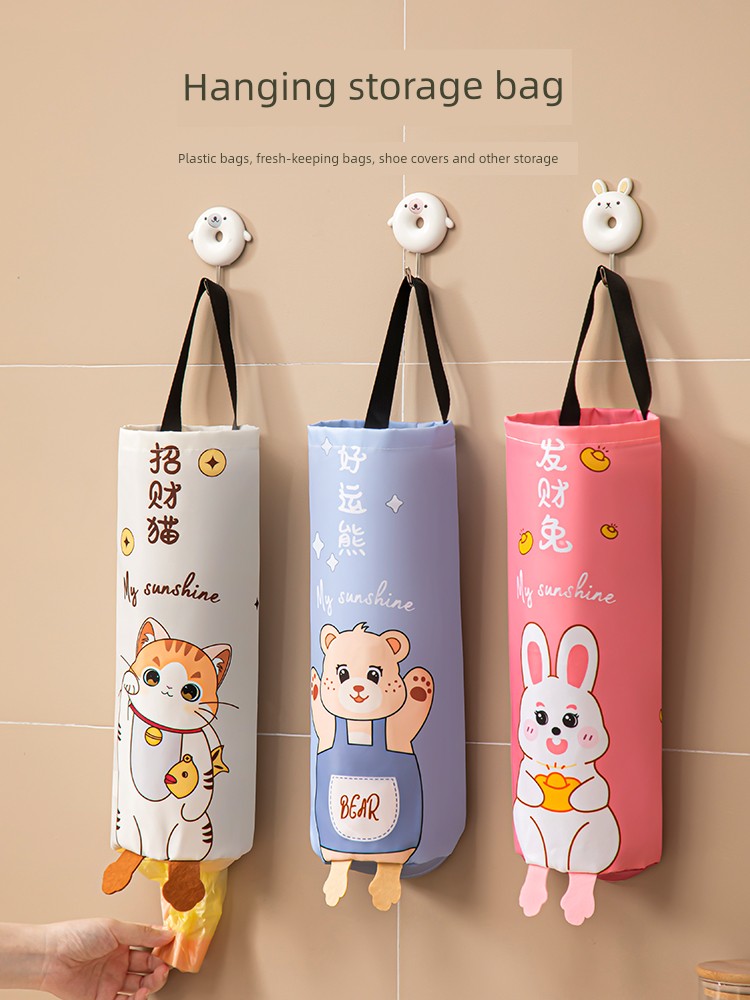 Cartoon Animal Garbage Bag Buggy Bag Wall-Mounted Kitchen Plastic Organizing Folders Shopping Bag Storage Bag Hanging Storage Bag
