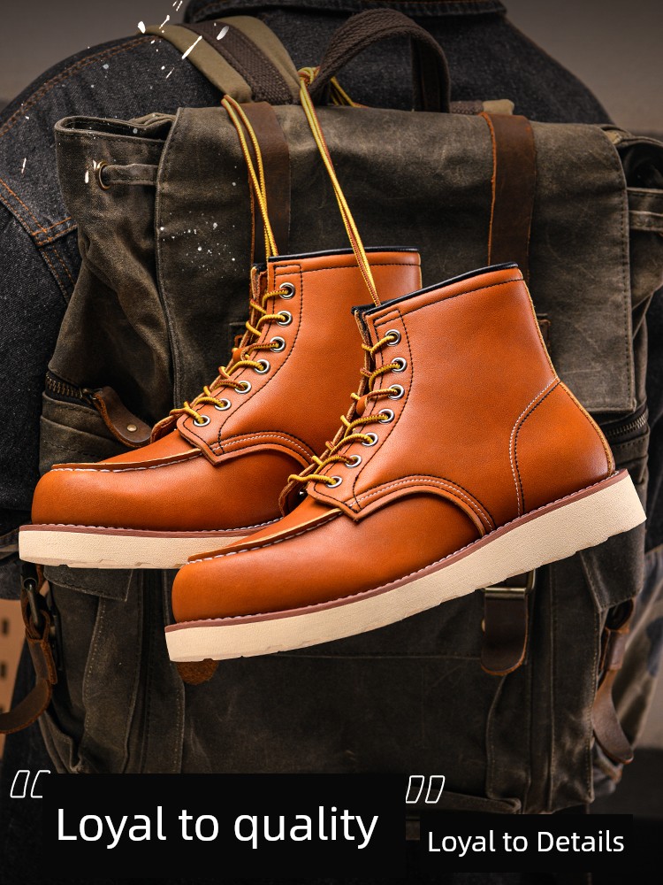Crazy Horse Leather Boots Men GOOD YEAR 2025 New British Style Mid-Top Genuine Leather Workwear Boots Children Fancy