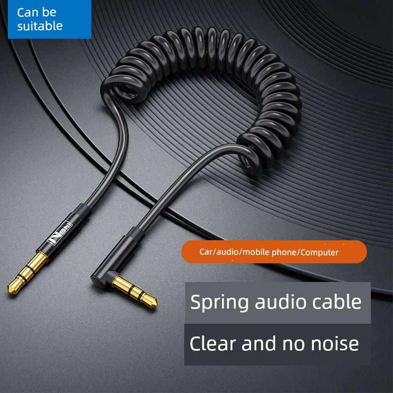 Spring Aux Audio Cable for Car 3.5mm Male to Male Elbow Mobile Phone Computer Connection Aus Car Audio Speaker Headset Double-Headed Connection Data Output Cable Neutral