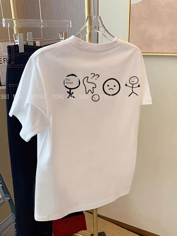 Funny White Short Sleeve T-Shirt Women's Summer Stylish Niche Style Small All-Matching Loose Casual 100% Cotton Coat Fashion
