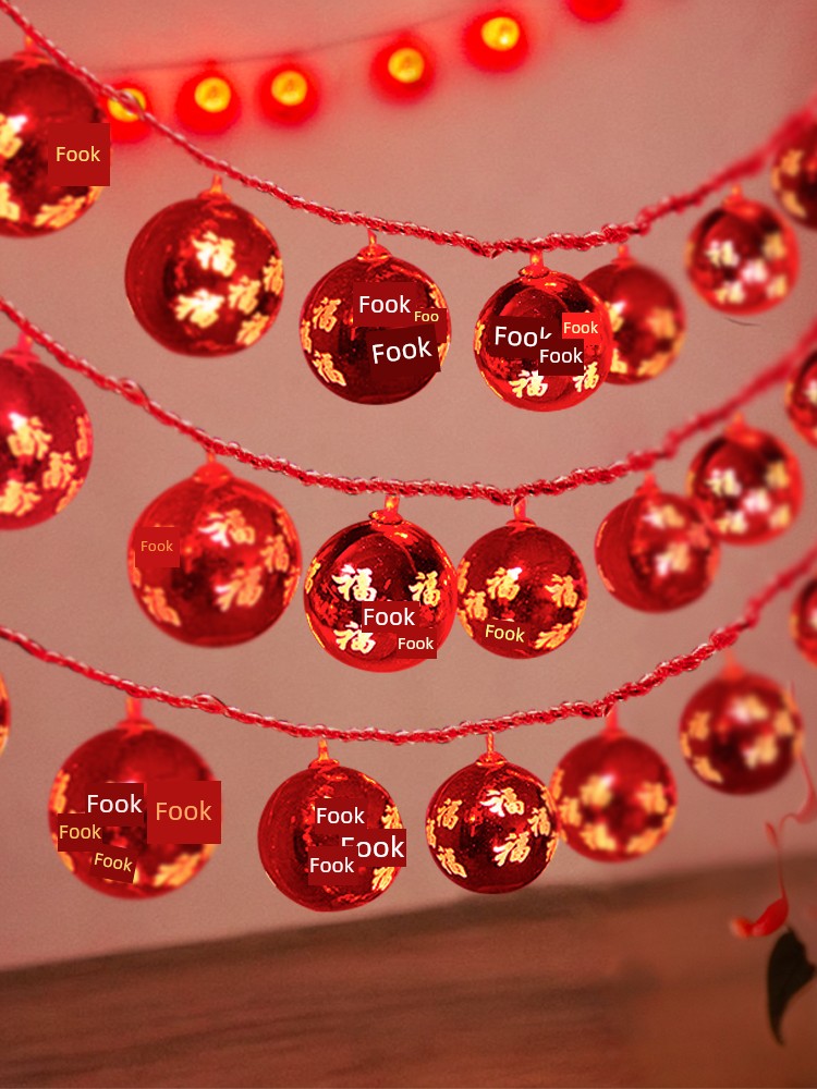 New Year Decorative Light Five Fu Word Lighting Chain Colored Lantern Flashing Sky Star Light LED Light Bar Gas Atmosphere Balcony Hanging Light