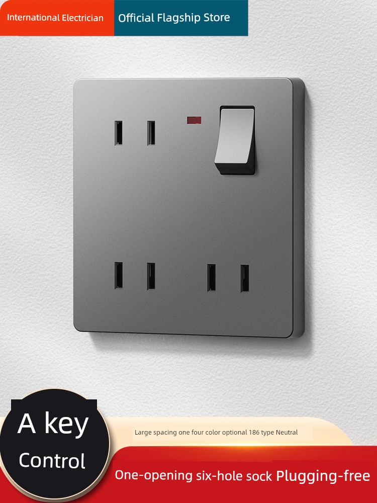 86-Type Concealed One-Open Six-Hole Socket Panel with Switch Three-Position Two-Hole 6-Four-Hole Porous Socket Bedside Charging