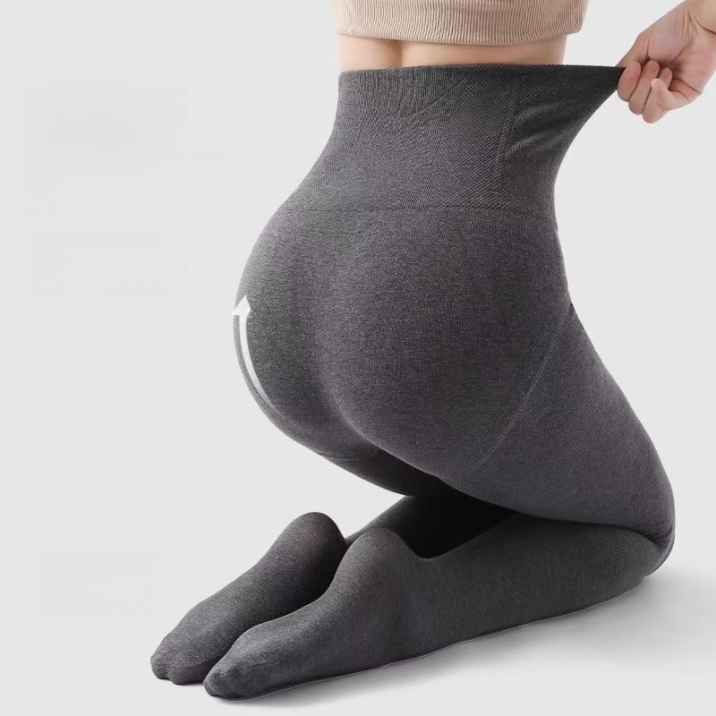 Women's Cotton Leggings High Waist Belly Contracting Winter Velvet Padded Thickened Outer Wear Long One-Piece Trousers Heattech Compression Pants Step-on