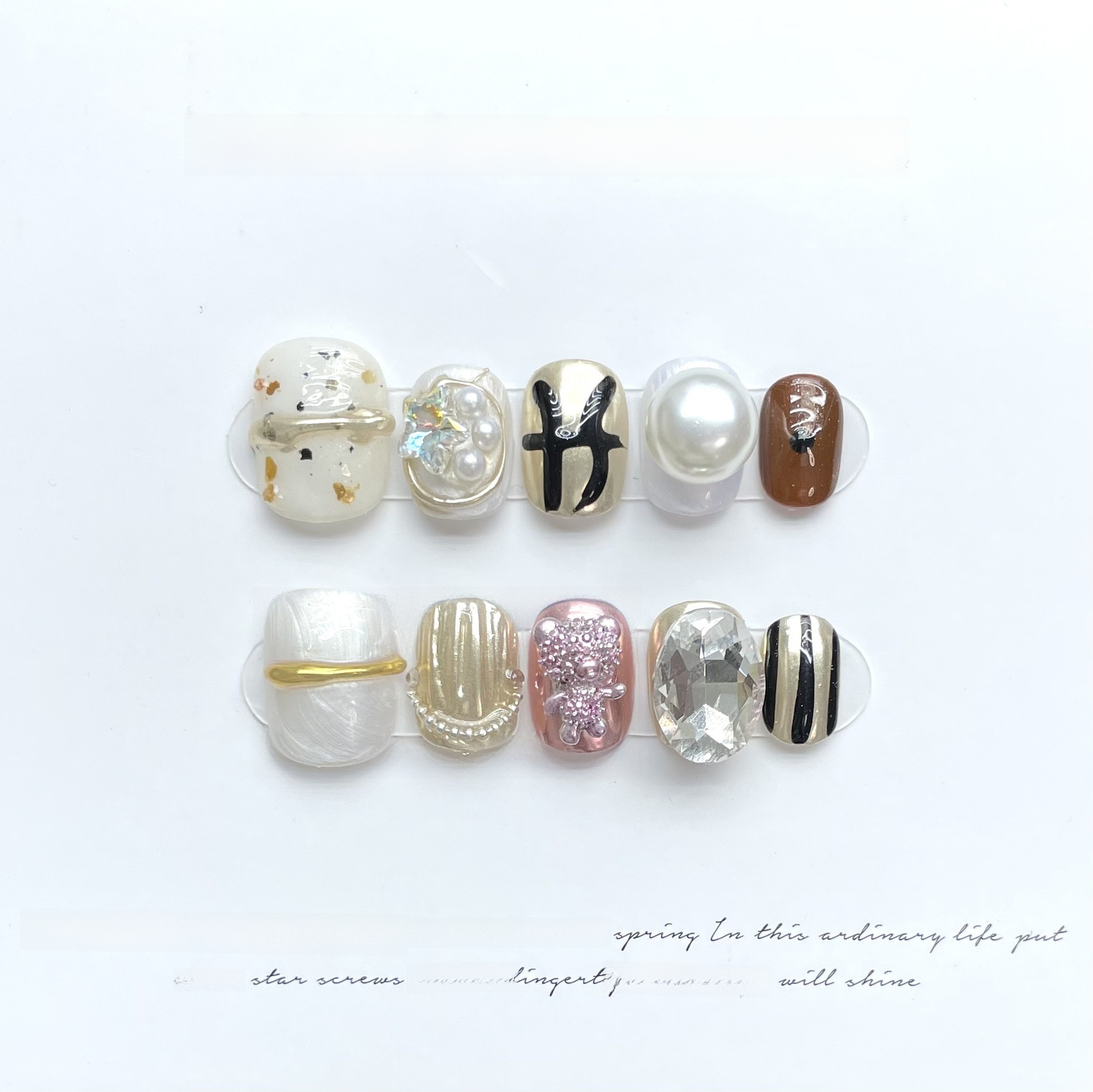 Handmade Wear Nail Metallic Pink Fluid Bear White Handmade Nail Tip Fancy 2024 New Arrival Stylish