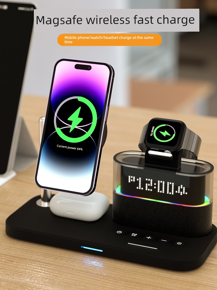 Miaoku Three-in-One Wireless Charger Suitable for Apple AppleWatch Watch Iphone15 Magnetic Bracket MagSafe Base IWatch Charging Set Fast Charging AirPods Headset