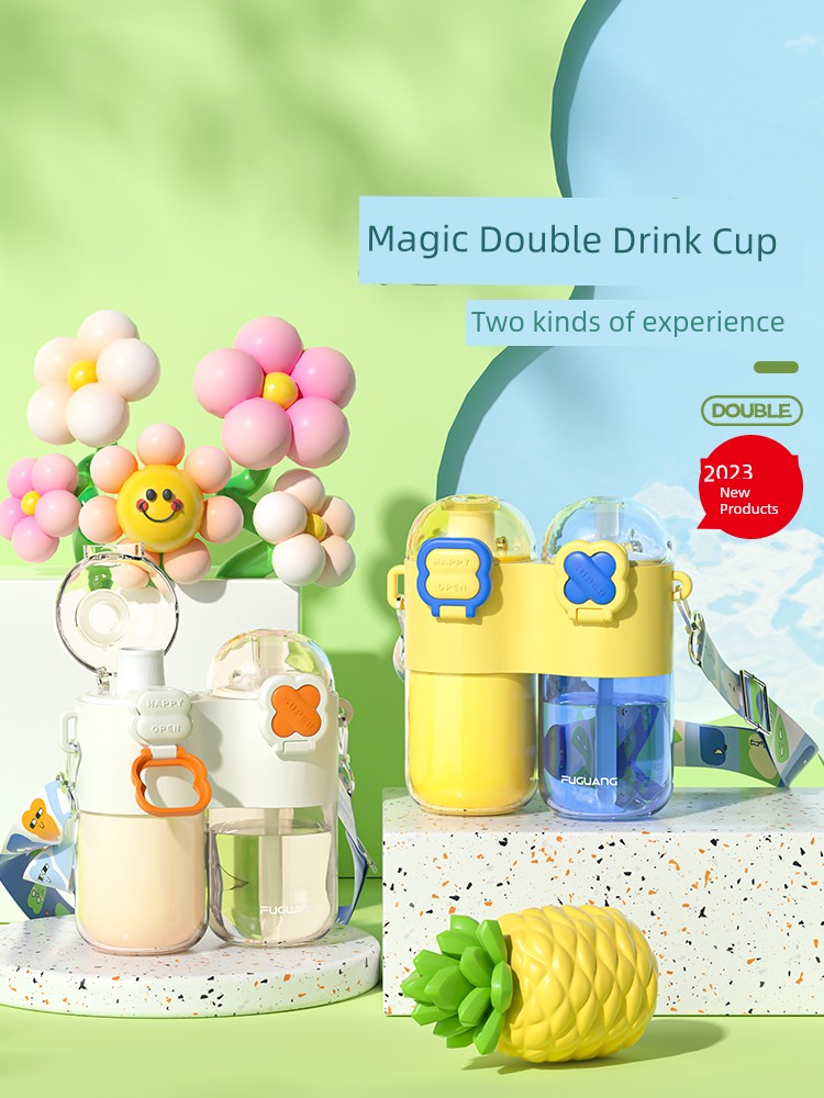 Fuguang Kids Drinking Cup Straw Cup Dopamine Tritan Summer Girl and Boy Double Drinking Cups for School Water Kettle