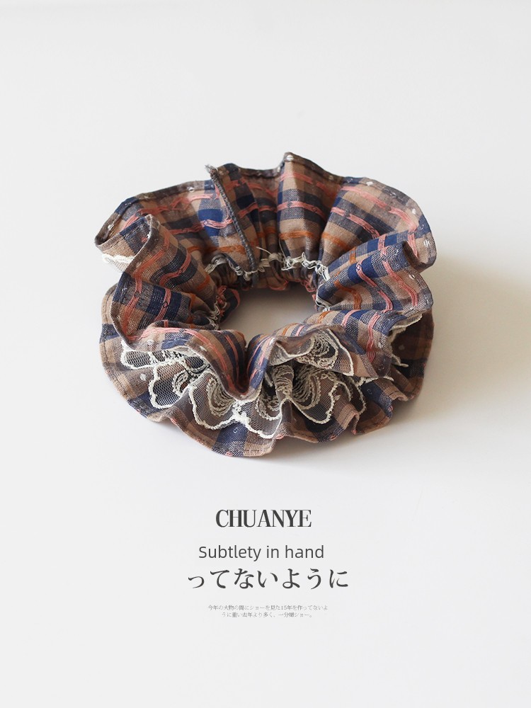 Kawano Autumn and Winter Contrast Color Lace Large Intestine Ring Lace Double Layer Temperament Waist-Controlled Hepburn Style Floral Hair Accessories Balls Hair Rope