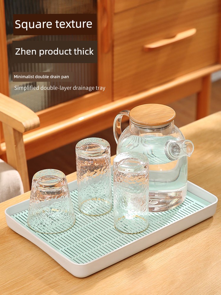 Jujiajia Draining Tray Rectangular Kitchen Fruit and Vegetable Bowls and Chopsticks Draining Tray Double-Layer Multifunctional Plastic Cup Tray