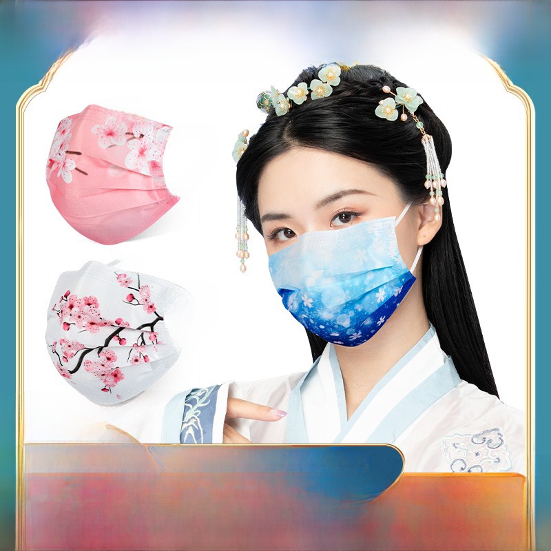 Disposable Independent Packaging Chinese Ancient Style Women's Mask Containing Meltblown Fabric Dustproof Good-looking Dust Face Print Winter