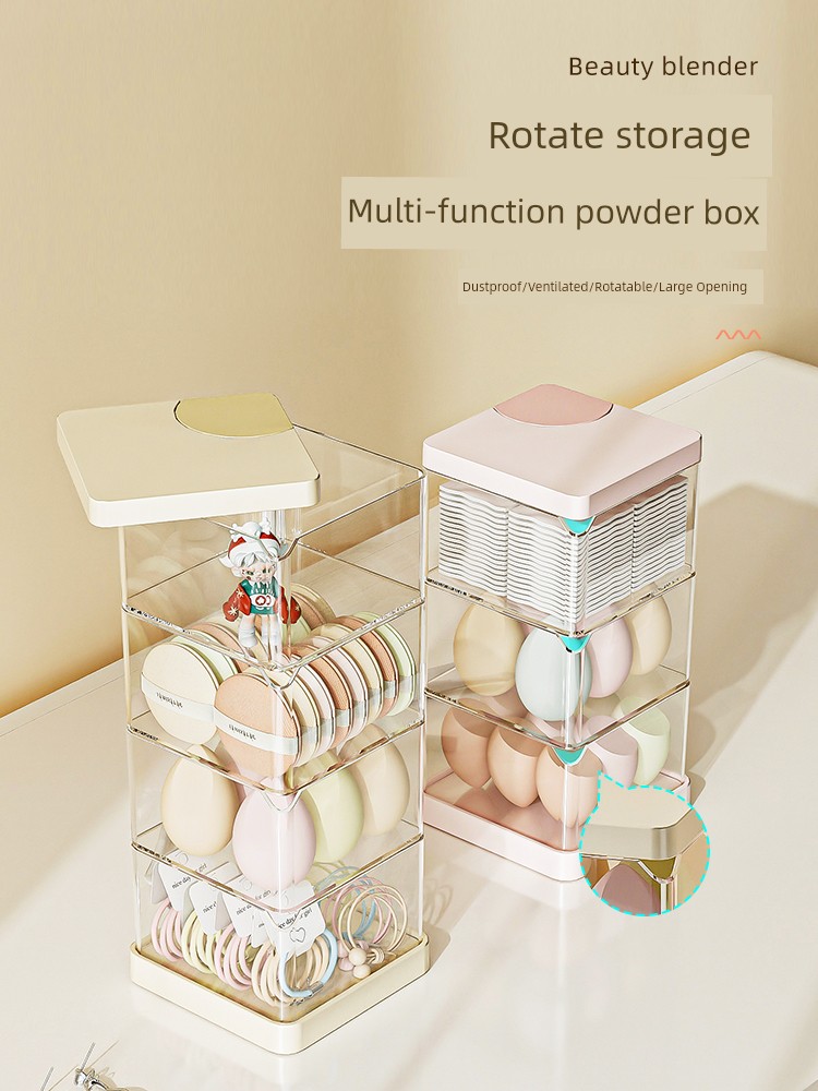 Powder Puff Storage Box Rotating Dustproof Powder Puff MIL Wooden Chopsticks Desktop Makeup Cotton Cosmetic Egg Storage Rack Transparent