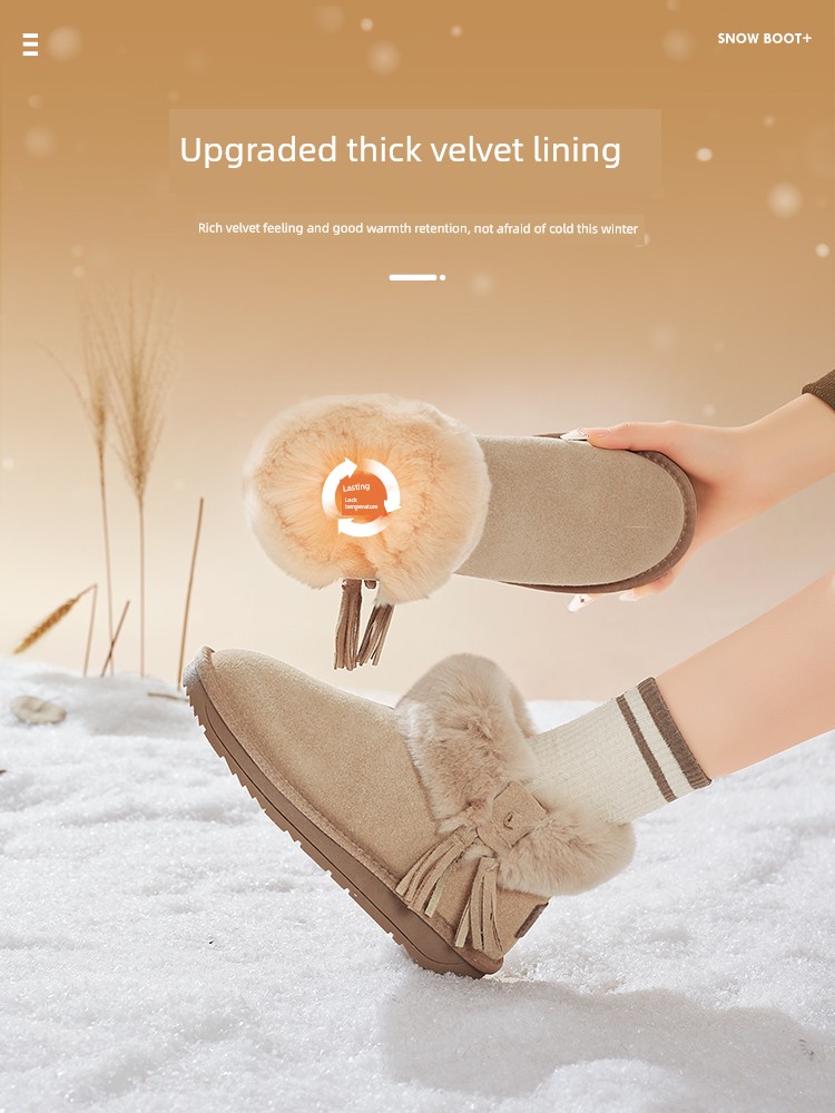 Augusto plus Velvet Snow Boots Female 2024 New Arrival Winter Thick-Soled Leather Warm Non-Slip Bread Northeast Cotton Padded Shoes