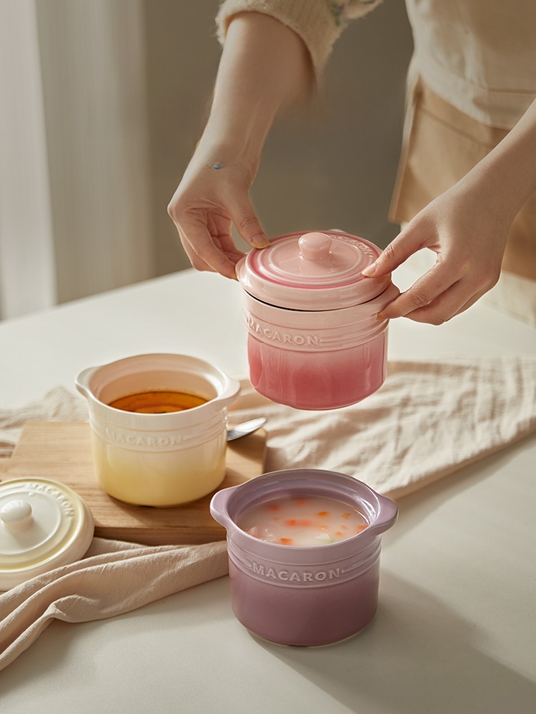 Carote Ceramic Small Stew Pot Earthen Jar Stewed Soup Steamed Bun For Home with Lid Stewing out of Water Roasted Pear Bird's Nest Stew Pot for One Person