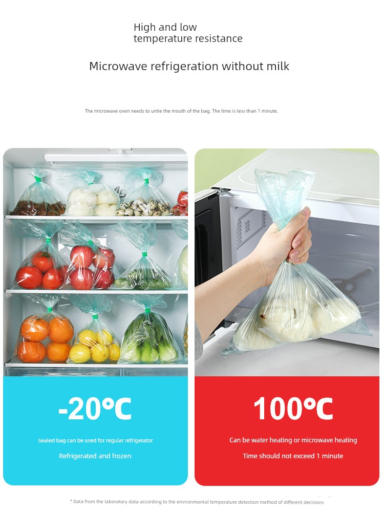 Qingqi Fresh-Keeping Bag Food Grade Household Refrigerator Special Disposable Plain Top Large Kitchen Packing Sealed Food Bag