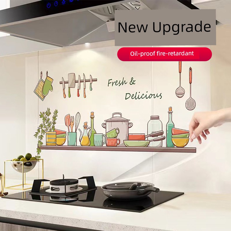 Kitchen Oil-Proof Stove Special Kitchen Hood Paper Waterproof Fireproof High Temperature Resistant Wallpaper For Home Cutting Self-Adhesive Wallpaper