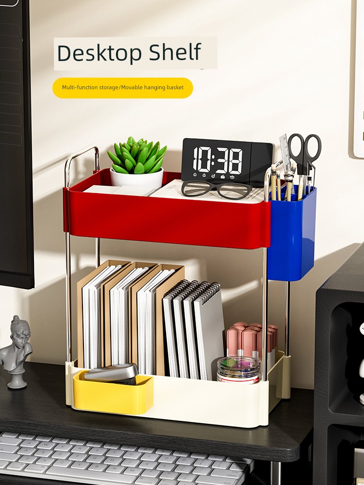 Contrast Color Desktop Double Layered Storage Rack For Home Storage Utensils Good-looking Storage Rack Makeup Sundries Storage Handy Gadget