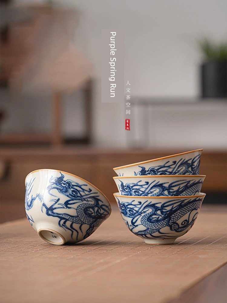 Jojo's L. Pd. Ziquan Jian. Tea Cup Suit Ru Ware Porcelain Master Cup For Home Gracked Glaze | Huang Fu