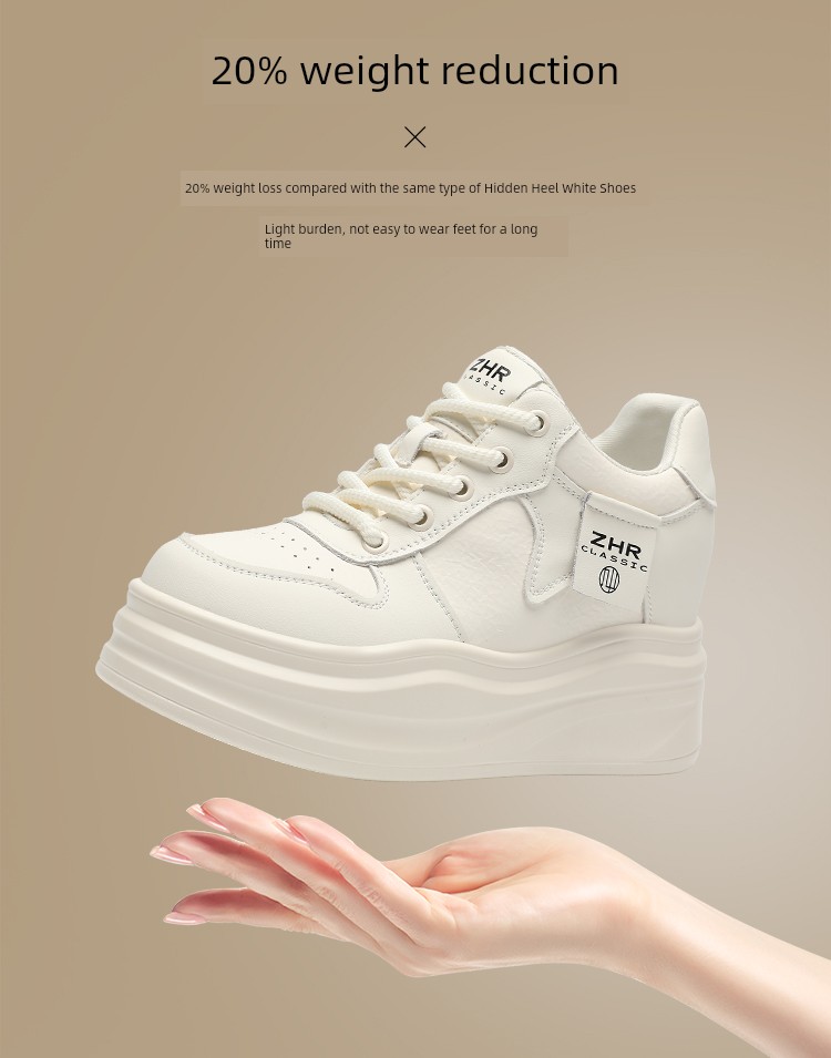 ZHR White Sneakers Women's 2025 Spring New Arrival Platform Shoes Platform Casual Shoes Best-Selling White Shoes Hidden Heel Best Selling