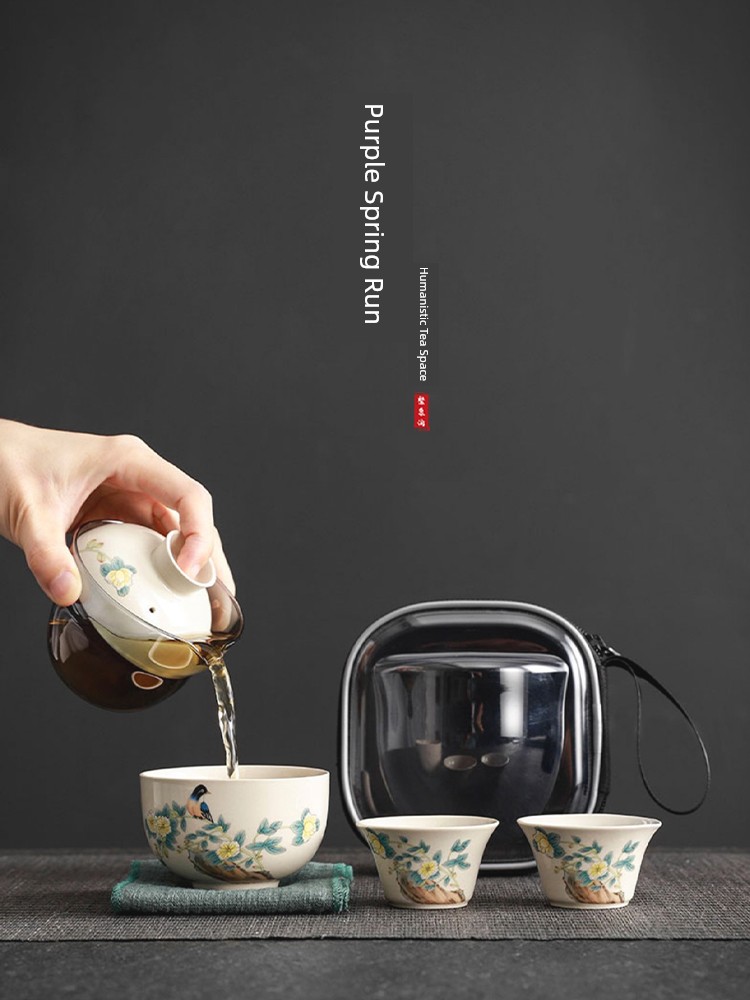 Jojo's L. Pd. Ziquan Jian. Tea Set Suit Grass and Wood Gray Hand Painted Household Outdoor Portable | Xuan Candle