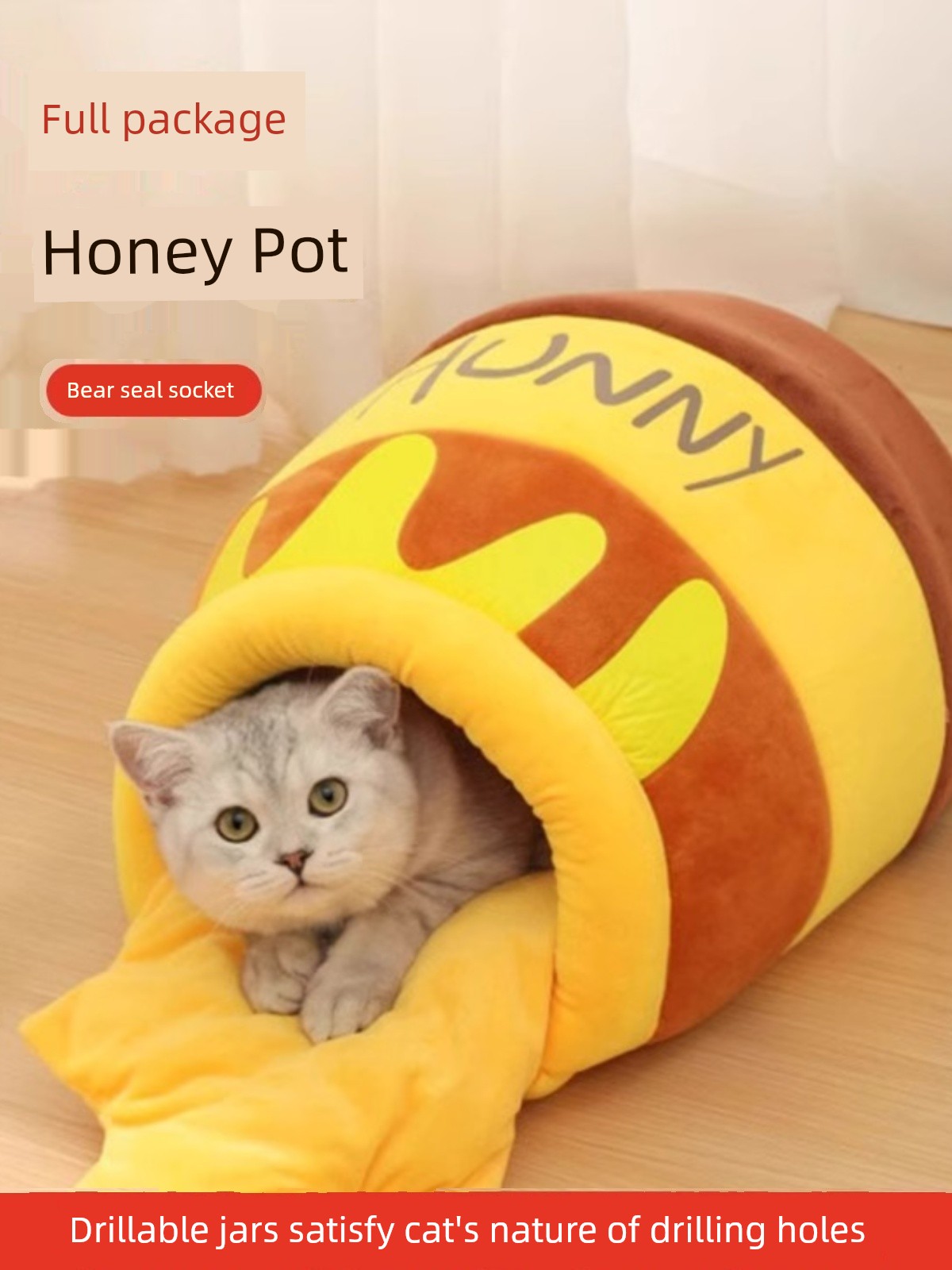 Honey Pot Cat Nest Winter Heattech Closed Sense of Security Cat Sleeping Bag Cat Cat House Kitten Quilt Winter Handy Gadget