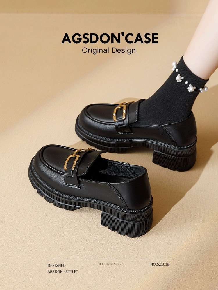 Thick Sole Extra Height, Black One Pedal Retro Loafers