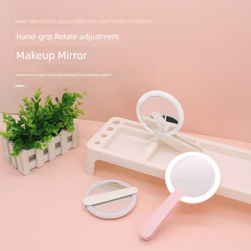 Led Rotate Handheld Mirror Magnetic Suction Makeup Mirror Portable Mirror Folding Mirror USB Rechargeable Makeup Mirror with Light