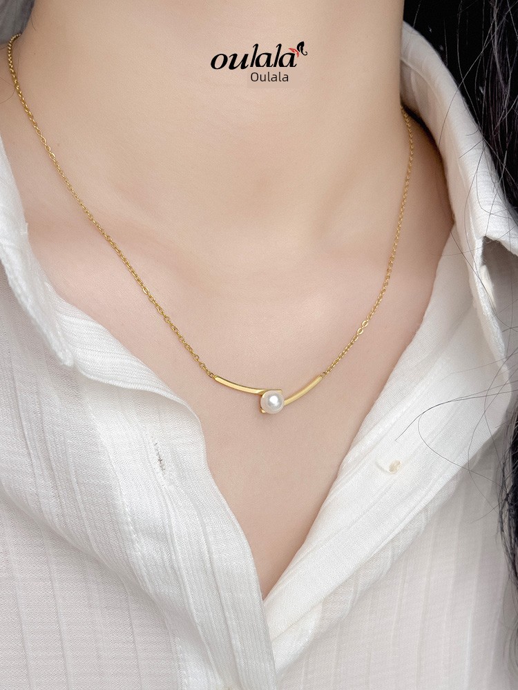 Fashion Women's Summer Accessible Luxury Titanium Steel Accessories Pearl Necklace