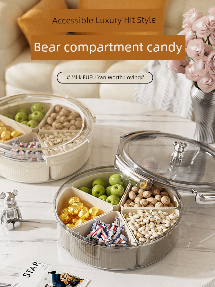 Accessible Luxury Sealed Nut Snack Set Plate Storage New Year Dried Fruit Tray Candy Box Living Room Coffee Table Living Room High-End Fruit Plate