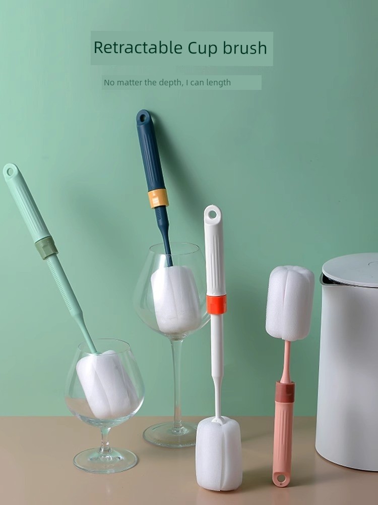Multifunctional Cup Brush Long Handle Cup Lid Cup Mouth Retractable Washing Baby Bottle Vacuum Cup Cleaning No Dead Angle Decontamination Sponge Brush