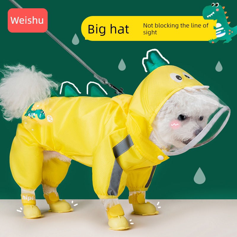 Hippie Dog Dinosaur Puppy Dog Raincoat Four-Legged Waterproof All-Inclusive Teddy Bichon Small Size Dogs Medium Large Dog Poncho