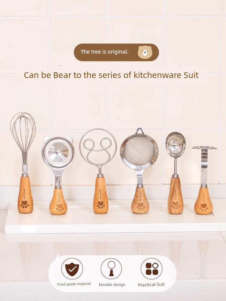 Tree Cocoa Bear Egg White Separator Baby Food Supplement Funnel Strainer Egg Mixture Compartment Egg Yolk Baby Stainless Steel Egg Spoon